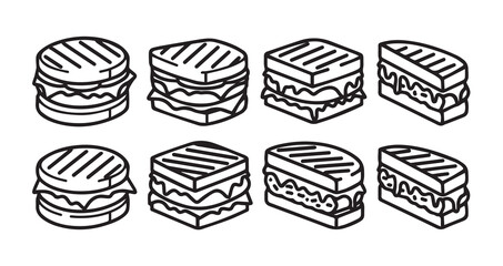 Patty Melt Line Art Minimal Outline Drawing