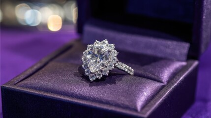 Exquisite engagement ring jewelry store product showcase elegant environment close-up view luxury concept for romantic proposals.