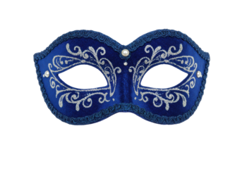 Elegant blue masquerade mask with silver glitter details isolated, festive costume accessory for carnival and party decorations