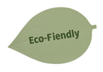 Eco-Friendly leaf isolated on transparent background, green paper leaf with text for environmental awareness and sustainable living