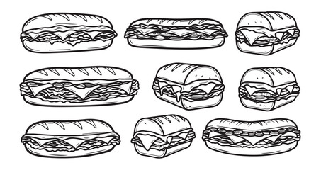 Philly Cheesesteak Line Art Fast Food Sketch Vector © Smithstar