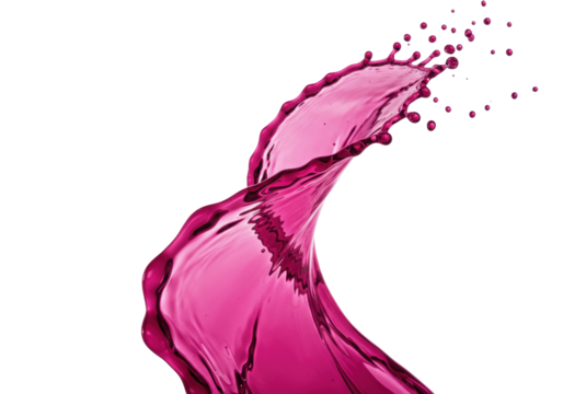 Dynamic splash of vibrant magenta liquid isolated on transparent PNG, abstract fluid motion for creative design projects