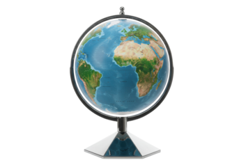 Detailed world globe isolated on a clean background, geographical model for education and exploration, PNG