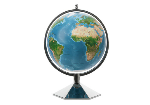 Detailed world globe isolated on a clean background, geographical model for education and exploration, PNG