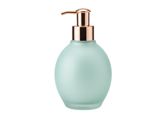 Elegant mint green soap dispenser isolated on transparent background, bathroom accessory for hygiene and hand washing