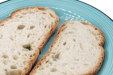 Slices of rustic Italian bread from Frosinone, Lazio region. Artisan loaf with golden crust and airy crumb, a traditional bakery product from central Italy.