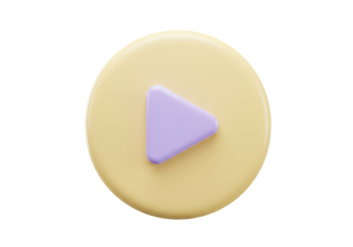 3D render of a play button PNG isolated on transparent background, multimedia symbol for video and audio playback