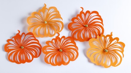 Paper Cut Pumpkin Shapes Collage, Flat Lay DIY Craft Design Isolated on White Background
