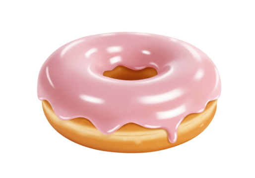 Delicious donut with pink frosting isolated PNG, sweet treat for dessert and snack time, bakery confection on transparent background