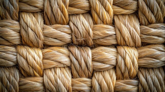 Natural abaca fiber woven rope texture background with intricate braided patterns in warm golden tones perfect for sustainable eco-friendly web design