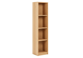 Tall wooden bookcase with shelves isolated, light wood finish storage unit for books or display items, no background