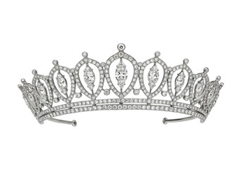 Elegant silver tiara with diamonds isolated on transparent background, royal headpiece for wedding or special occasion © Eoin