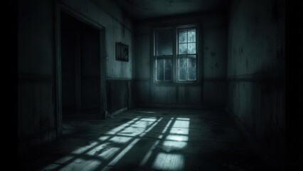 Eerie Interior - Shadows and Light in a Darkened Room with Window.