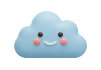 Cute light blue cloud with smiling face isolated PNG, cartoon weather icon for kids design and decoration