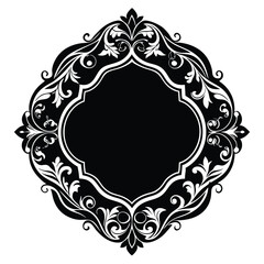 Ornate Vintage Frame with Floral Accents and Central Black Space for Text or Design