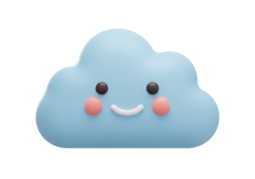 Cute light blue cloud with smiling face isolated PNG, cartoon weather icon for kids design and decoration