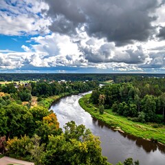 Fototapeta premium Scenic river winding through lush landscape