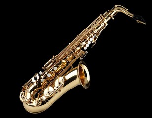 Obraz premium Golden saxophone on black background