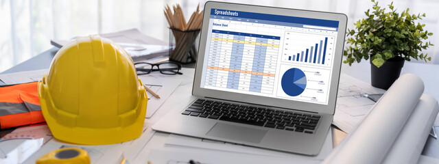 Spreadsheet document information financial startup concept. data and graphs in spreadsheet documents for online analysis project dashboard accounting digital brisk