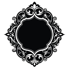 Ornate Black and White Decorative Frame with Floral and Scrollwork Elements Design