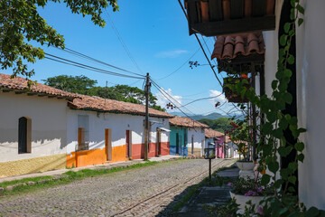 Suchitoto, El Salvador - August 28, 2025: Views of a street in Suchitoto in the department of Cuscatlan, El Salvador.