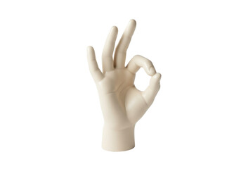 Hand sculpture making OK sign isolated on white, symbol of approval and agreement