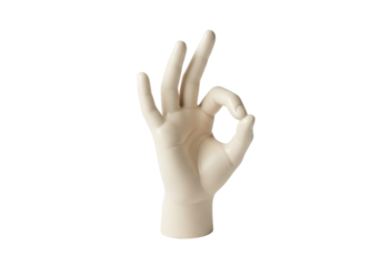 Hand sculpture making OK sign isolated on white, symbol of approval and agreement