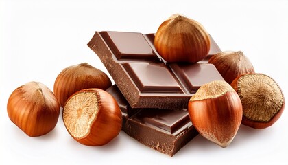 Healthy Filbert Hazelnuts A Natural And Organic Snack Grouped With Chocolate Are Isolated On A White Background