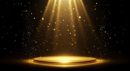 Golden Spotlight on Stage with Floating Glitter