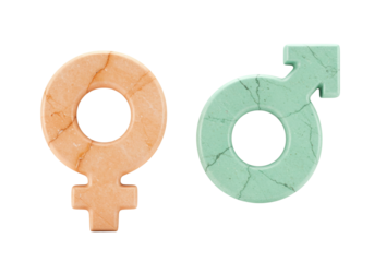 Gender symbols made of marble isolated on white, male and female signs for gender equality and diversity concepts