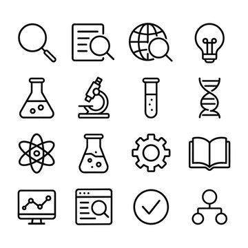 Investigation study research vector icons. Outline symbols. Line design