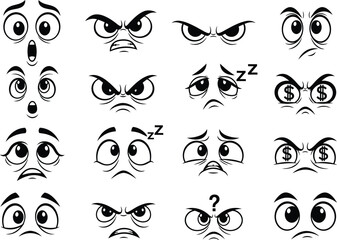 Expressive cartoon eyes showing diverse emotions and moods silhouette