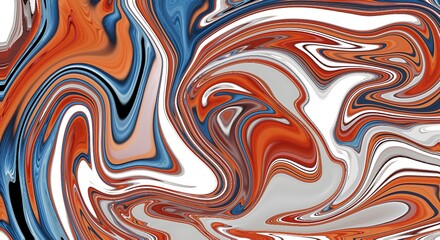 Orange Blue and White Abstract Liquid Marble Pattern