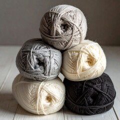 Colorful Yarn Balls in a Stack.