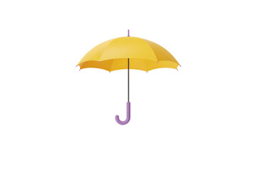 Obraz premium Bright yellow umbrella with a purple handle on a stark space on transparent background