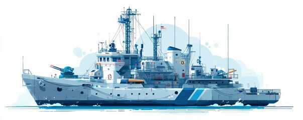 Detailed vector illustration of an ocean vessel in a minimalist art style