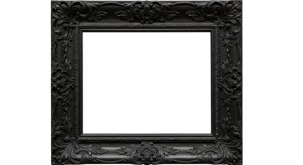 Ornate black picture frame with empty space for design isolated PNG with Transparent Background