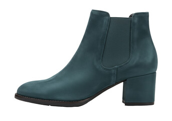 Teal suede Chelsea boot isolated on transparent background, stylish ankle boot with block heel for women s fashion