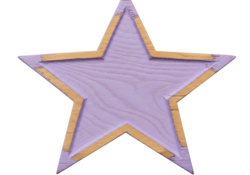 Rustic lavender star isolated on transparent background, wooden five-pointed star with distressed paint finish for holiday decor and crafts
