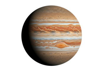 Jupiter planet isolated PNG, gas giant with colorful bands and Great Red Spot on transparent background, space exploration and astronomy
