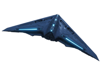 Futuristic dark blue stealth bomber PNG isolated on transparent background, advanced military aircraft for science fiction concepts