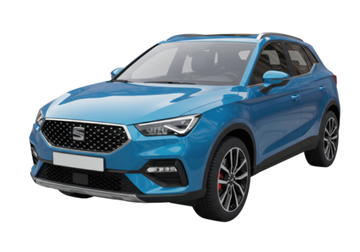 Blue Seat Arona SUV car isolated, compact crossover vehicle for urban driving and family transportation PNG