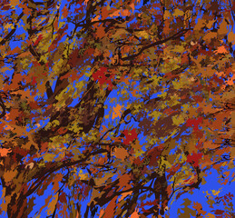  An abstract composition with an autumn theme and vibrant foliage.