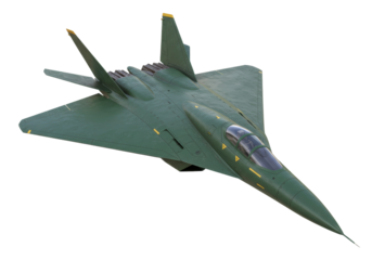 Green military fighter jet isolated PNG, modern aircraft with sharp design for aviation and defense concepts