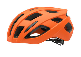 Bright orange bicycle helmet isolated on transparent background, safety gear for cycling and...