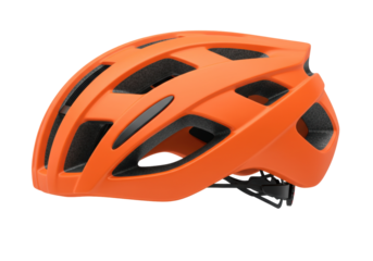 Bright orange bicycle helmet isolated on transparent background, safety gear for cycling and outdoor sports