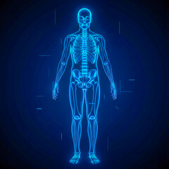 Glowing Human Skeleton X-Ray Scan – Futuristic Medical Anatomy Illustration