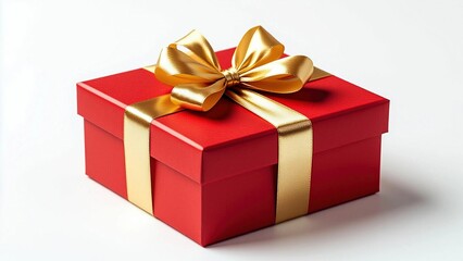 red gift box with golden ribbon, isolate on a white background