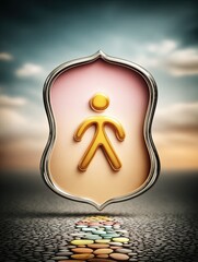 self improvement art Surreal Symbolic Art with Abstract Figure and Colorful Stones motivation illustration for life coaching productivity and mindset training