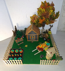 Miniature Autumn Garden: Cozy Handmade Cabin Scene with Pumpkin Harvest